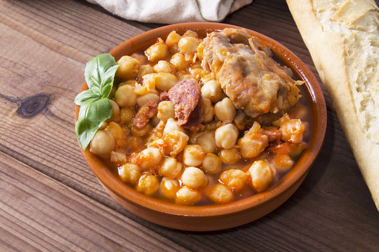 clay casserole with stewed chickpeas