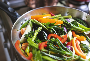 Sauted mixed vegetables food photography recipe idea - obrazy, fototapety, plakaty