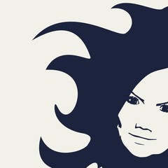 Face front view. Elegant silhouette of a female head. Portrait of a happy smiled woman