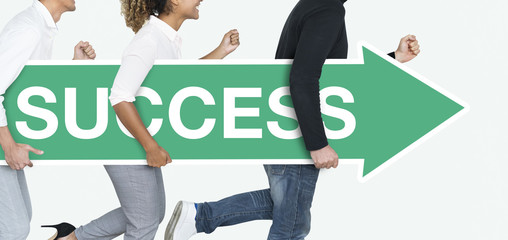 Business people in the direction of success