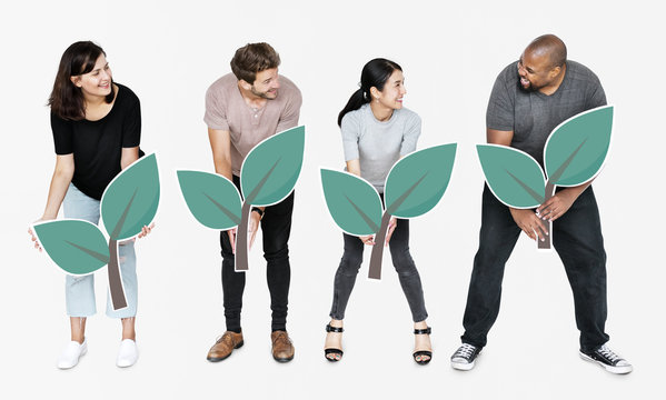 Diverse people with environmental conservation concept icons