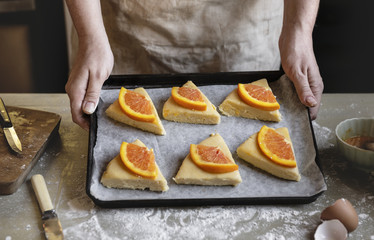 Homemade scones with orange jam food photography recipe idea