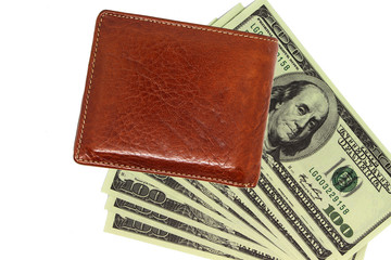 Wallet and 100 dollar isolated on white background. investment for concept
