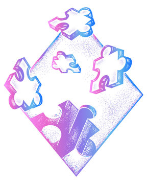 Missing jigsaw puzzle tattoo and t-shirt design.  Symbol of education, business, solution of tasks, communications, psychology