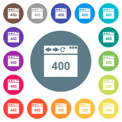 Browser 400 Bad Request flat white icons on round color backgrounds