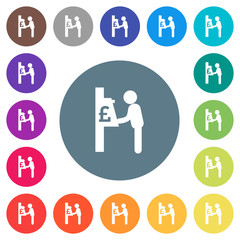 Pound cash machine flat white icons on round color backgrounds