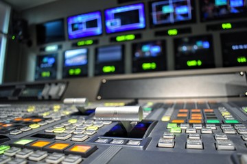 Equipment in control room for television production.