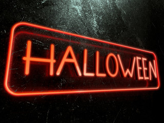 Halloween text surrounded by a orange neon border