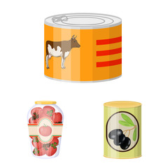 Vector design of can and food icon. Set of can and package stock symbol for web.