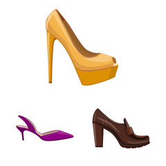 Vector design of footwear and woman icon. Set of footwear and foot vector icon for stock.