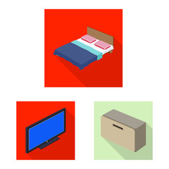 Isolated object of bedroom and room sign. Set of bedroom and furniture stock vector illustration.