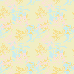 Fototapeta na wymiar UFO military camouflage seamless pattern in light blue, yellow and pink colors