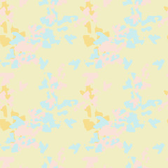 UFO military camouflage seamless pattern in light blue, yellow and pink colors