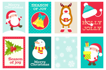 Collection of Christmas banners with cute animals and Santa Claus