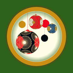 Asian style lanterns Christmas balls card in red green gold