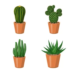 Foto op Plexiglas Cactus in pot Vectorillustratie van cactus en pot teken. Collectie van cactus en cactussen vector pictogram voor voorraad.