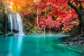 Fototapeta na wymiar Amazing water fall in autumn forest at fall season 