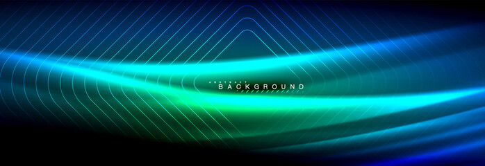 Neon glowing fluid wave lines, magic energy space light concept, abstract background wallpaper design