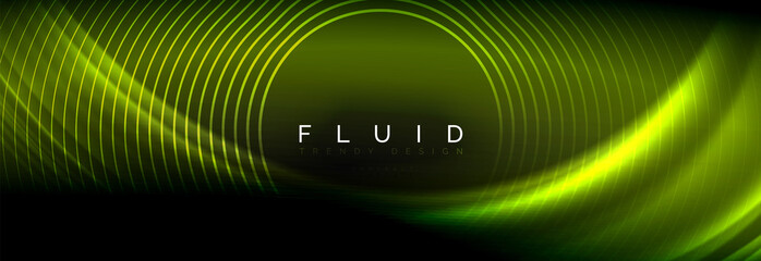 Neon glowing fluid wave lines, magic energy space light concept, abstract background wallpaper design