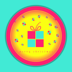 Fototapeta premium circular frame Christmas gift card in pop blue yellow pink