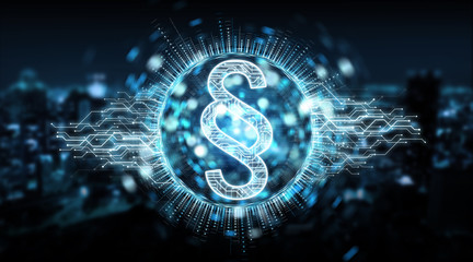 Law paragraph digital hologram background 3D rendering