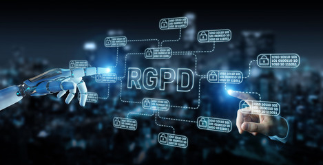 White robot hacking and accessing GDPR interface