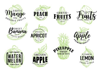 Obraz premium Exotic fruits market lettering sketch