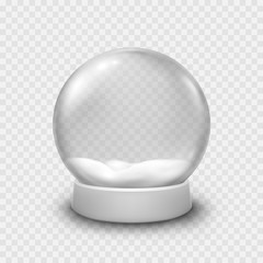 Snow globe or Christmas ball isolated on transparent background. Vector glass snowball template.