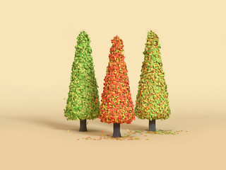3d rendering three pine tree minimal cartoon style fall/autumn season