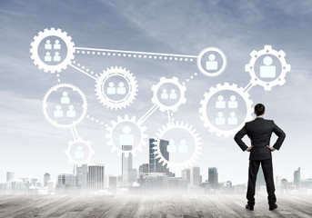 Social connection concept drawn on screen as symbol for teamwork and cooperation