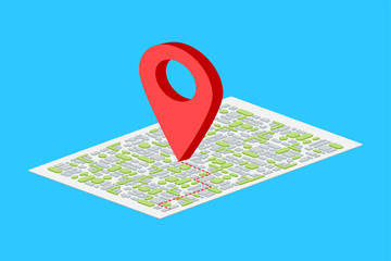 3D Isometric Map Pointer On Blue Background