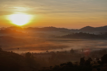misty morning sunrise in mountain at Khao kho Phetchabun,Thailand