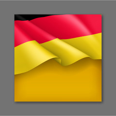 Germany patriotic festive background with 3d tricolor flag. Realistic waving germany flag on yellow background. Germany national day vector card with empty space. Independence and freedom layout