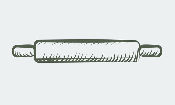 Wooden rolling pin with line art sketch style. Vector illustration.