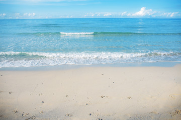 Fototapeta na wymiar Sand beach and waves with sky.