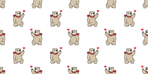 bear seamless pattern polar bear vector valentine heart panda teddy scarf cartoon isolated tile background repeat wallpaper illustration