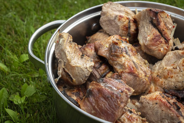 Grilled meat on the grill close up.