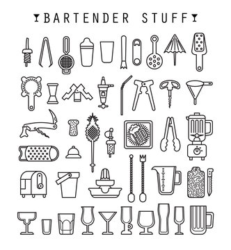 Bartender stuff. Flat design. Vector. 