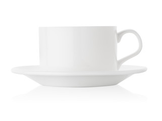 Wide white porcelain cup and saucer