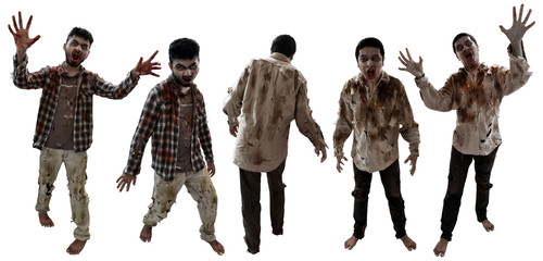 Set of zombies isolated on white background