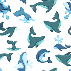 Dolphin fishes with funny character swimming in water vector
