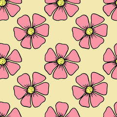 Floral seamless pattern. hand drawn illustration. Bright cartoon illustration for card design, fabric and wallpaper.