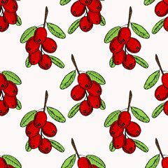 Cranberry seamless pattern. Bright cartoon illustration for children's greeting card design, menu, fabric and wallpaper.