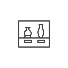 Vases in a showcase outline icon. linear style sign for mobile concept and web design. Antique museum vase simple line vector icon. Symbol, logo illustration. Pixel perfect vector graphics