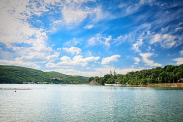 Fototapeta na wymiar Panorama of lake Abrau near Abrau-Dyurso village, Russia