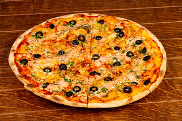 Pizza with salmon