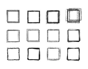 Set hand drawn circle line sketch set. Square doodle for message note mark design element. Vector illustration on background.