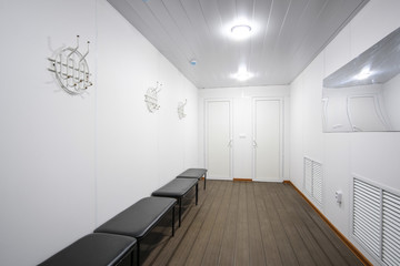 Moscow, Russia - September, 23, 2018: interior of a cloakroom in Moscow priver school