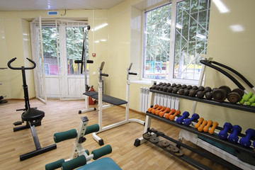 Fototapeta na wymiar Moscow, Russia - September, 23, 2018: Interior of a fitness hall in Moscow privet school