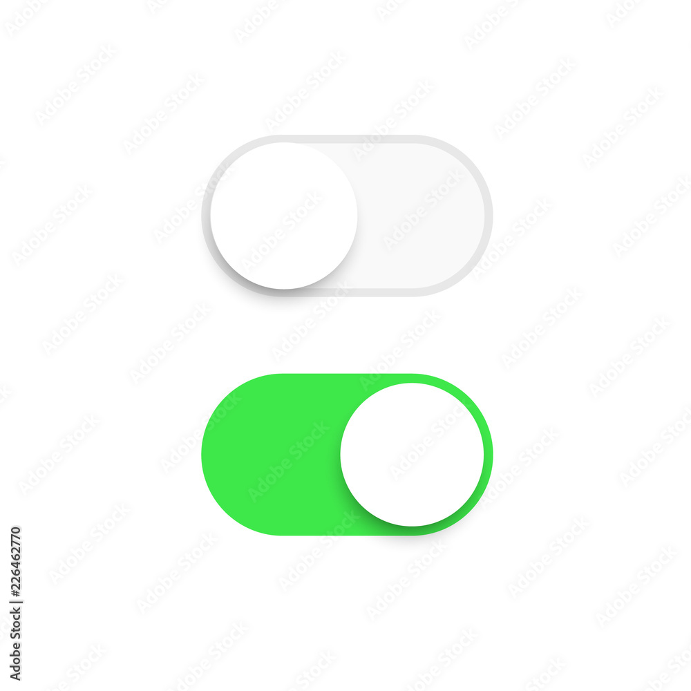 Poster realistic switch toggle buttons, set or tree sliders in on and off position vector illustration.